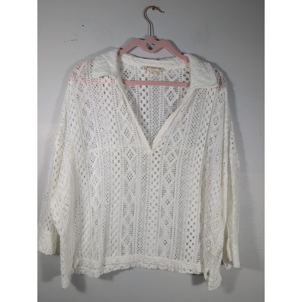 Women's Marled White Knit Blouse Extra Large